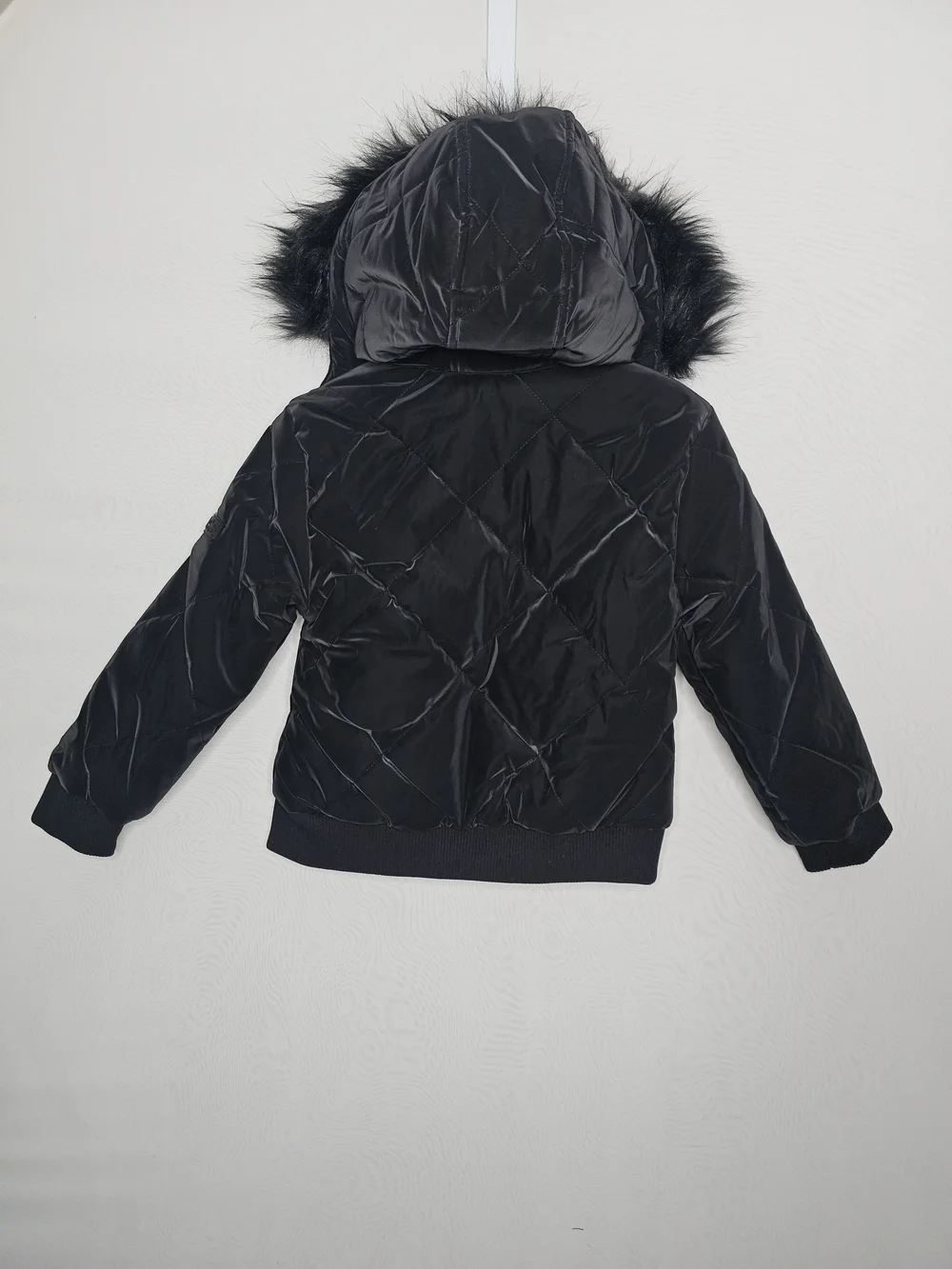 NWT Justice Girls Black Classic Puffer Jacket Faux Fur Hood Size XS (5/6)